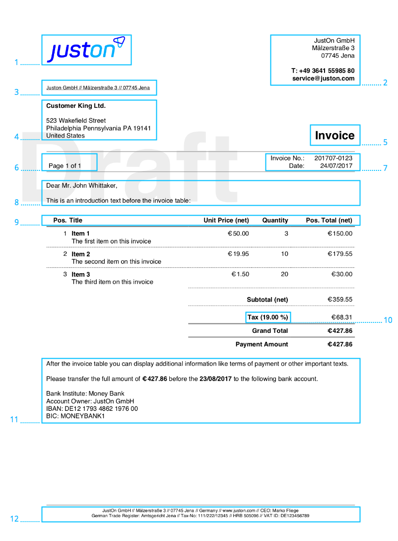 Default Template - JustOn Documentation Throughout Invoice Template Usa